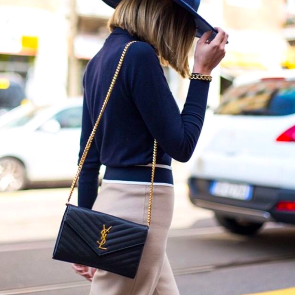 YSL Monogram Wallet on Chain grain black
